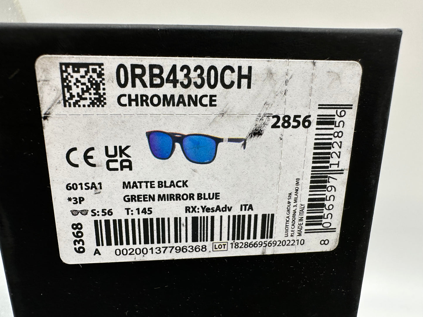 Ray-Ban RB 4330CH 56mm CHROMANCE 601SA1 Matte Black Green Mirror Blue Italy
