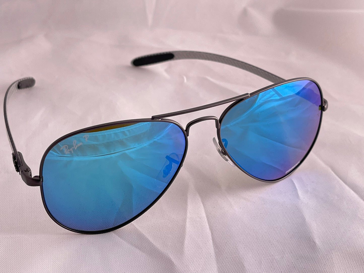 NEW Ray Ban Chromance Carbon Fiber POLARIZED Aviator Blue Mirror