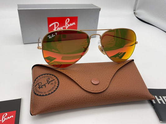 Ray Ban Aviator 58mm Flash Lenses Polarized Orange Sunglasses RB3025 112/4D made in Italy MSRP $213