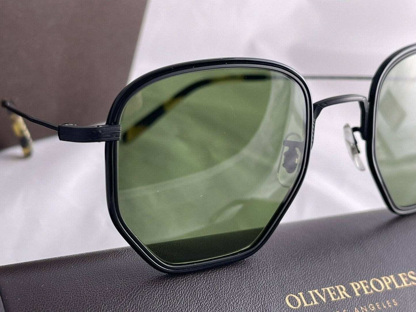OLIVER PEOPLES ALLAND 50mm OV1233ST Matte Black Green Titanium Unisex Sunglasses NEW